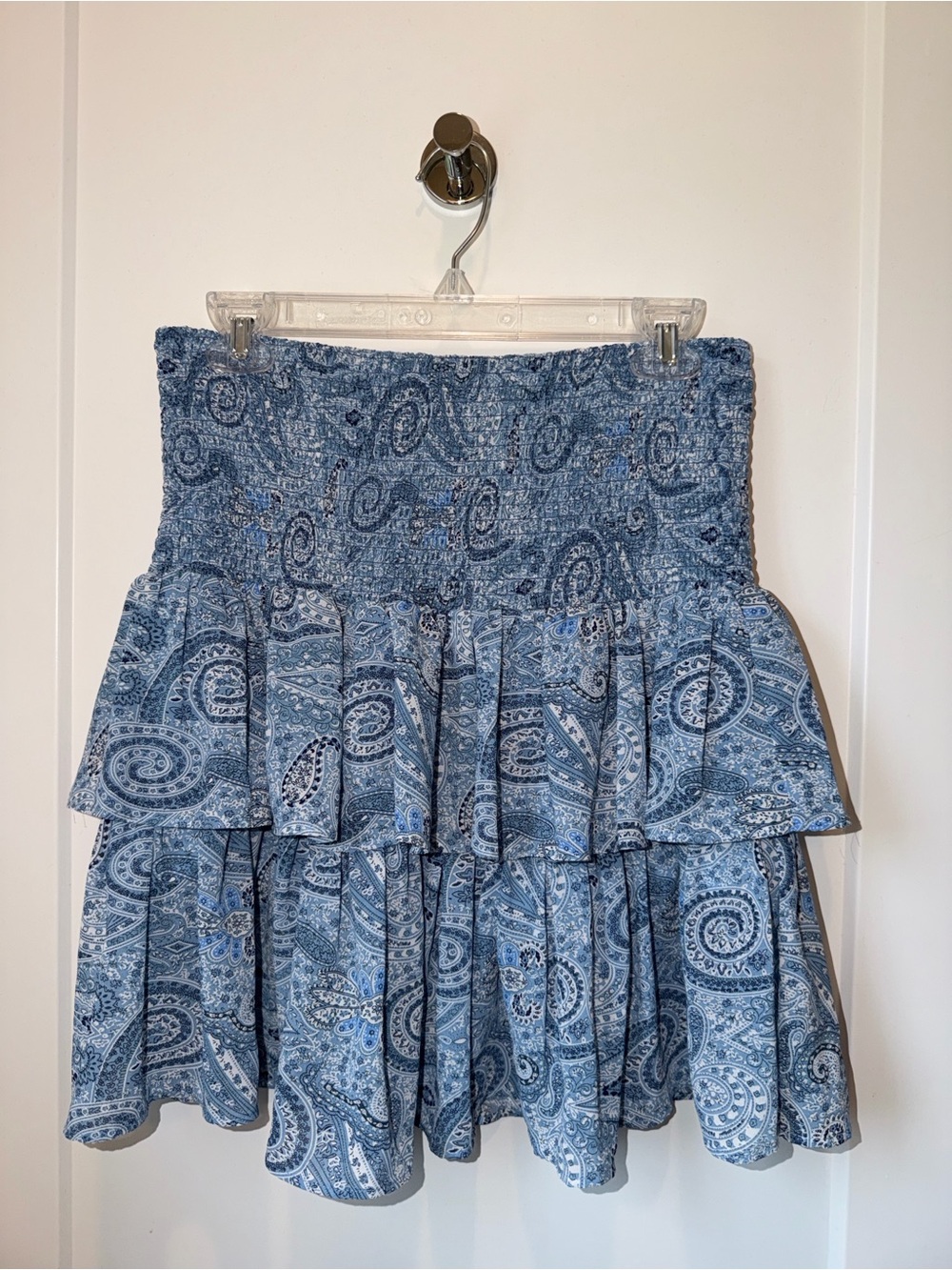 Elan Blue Paisley Tiered Smocked Skirt